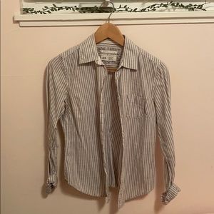 White and gray striped button down